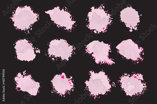 Abstract pink grunge texture background set with paint splatters and distressed edges