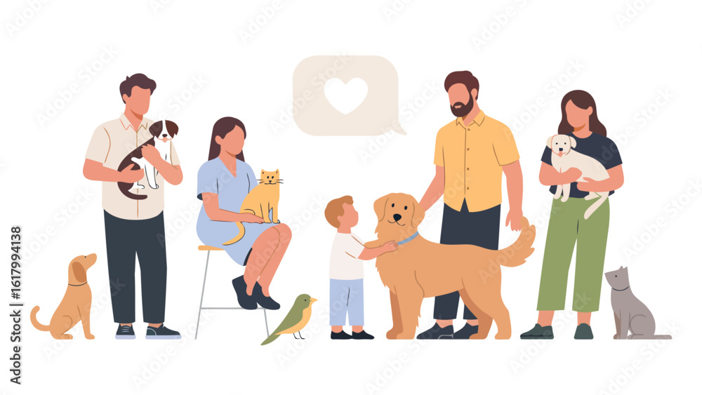 Obraz premium Family love: A heartwarming scene, families are bonding with their beloved pets. Expressing the deep connection and unconditional love between people and animals.