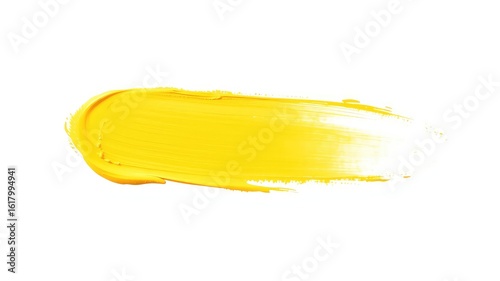 Vibrant smear of yellow pigment against stark white backdrop, a brushstroke of bright color for artistic creation and expressive background design