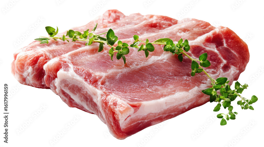 Fresh pork ribs with green thyme on a white isolated background Fresh pork ribs with green thyme on a white isolated background