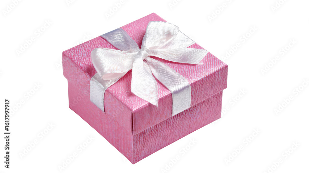 Fototapeta premium Pink gift box with a white ribbon, perfect for celebrations or special occasions.