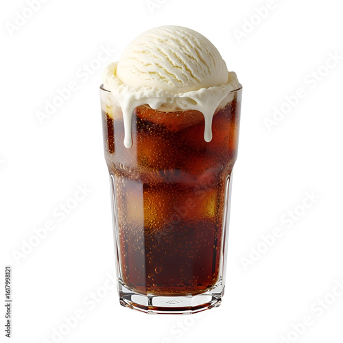 Classic Root Beer Float with Vanilla Ice Cream in Glass.