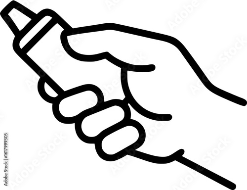 Hand squeezing toothpaste in icon outline , daily concept.