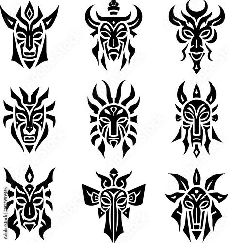 Masks, Tribal, Ethnic, Abstract tattoo design