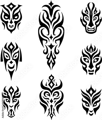 Masks, Tribal, Ethnic, Abstract tattoo design