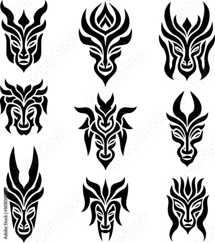 Masks, Tribal, Ethnic, Abstract tattoo design