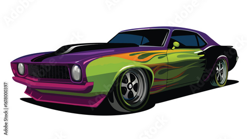 illustration of hot rod car with flames vector 