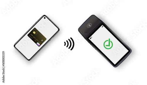 Vector 3D Realistic NFC Payment Terminal. Credit Card. Payment Machine. Template for Bank Payment Contactless Terminal. POS Terminal.