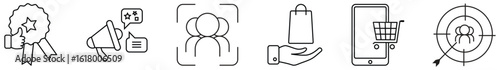 Marketing and sales set icon vector illustration concept with icon of strategy, concept, communication, target group, online, print and business