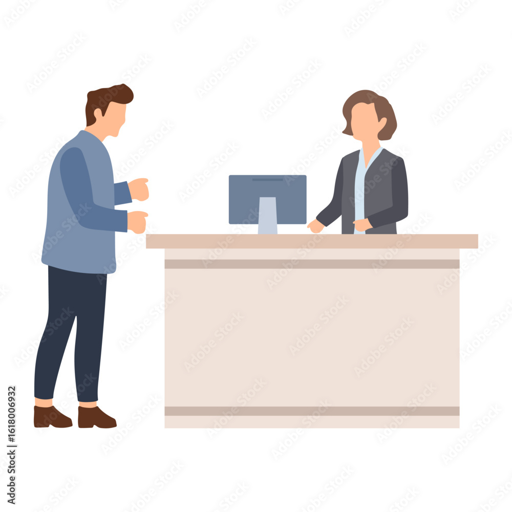 Obraz premium Customer at Reception Desk Illustration