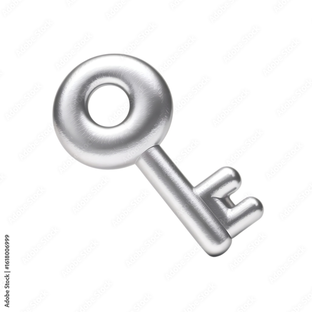 A shiny silver key isolated on transparent background represents access, security, and unlocking opportunities A shiny silver key isolated on transparent background represents access, security, and unlocking opportunities