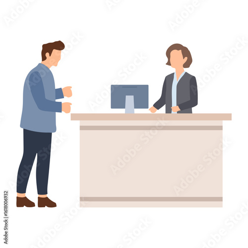 Customer at Reception Desk Illustration
