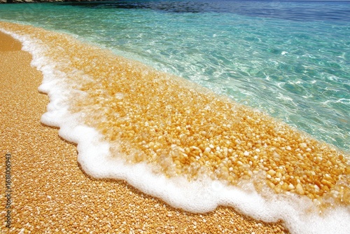 Golden beach waves lapping at the shore
