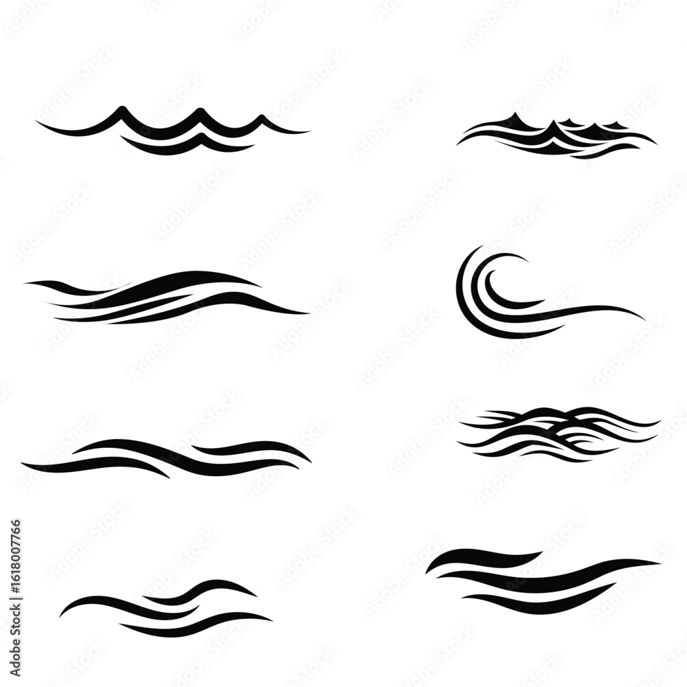 Naklejka premium Vector line icon set with simple doodle wave.