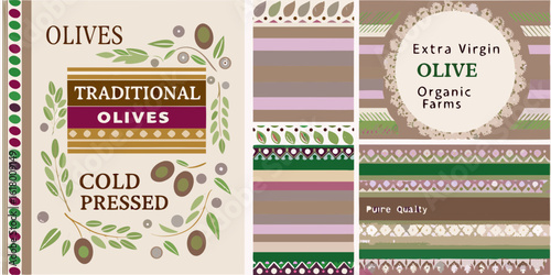 Traditional olives cold pressed organic farms extra virgin olive oil label design