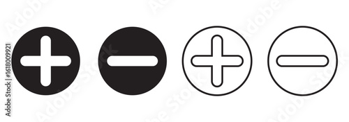 Checkmark icon and plus and minus icon. Plus, Minus, Multiplication, Division, Equal Black colors. Calculation icon in trendy flat style isolated on white background. Math symbol. Vector illustration.