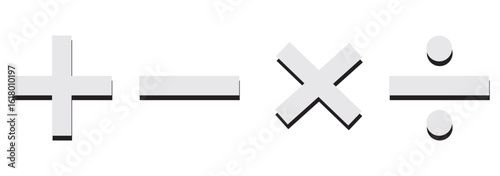 Checkmark icon and plus and minus icon. Plus, Minus, Multiplication, Division, Equal Black colors. Calculation icon in trendy flat style isolated on white background. Math symbol. Vector illustration.