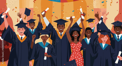 Graduation Moment Vector Illustration of Celebrating Success
