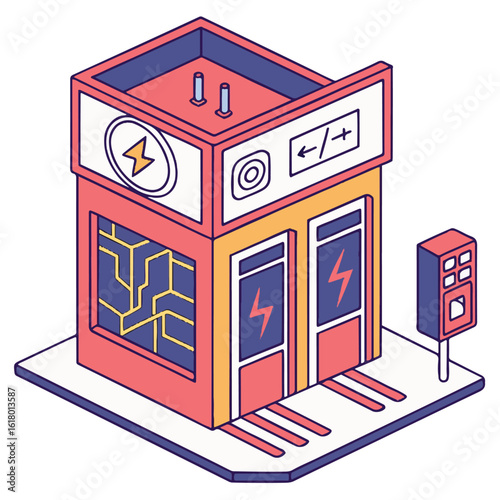 Futuristic Electric Charging Station – Vector Illustration of Modern Energy Infrastructure