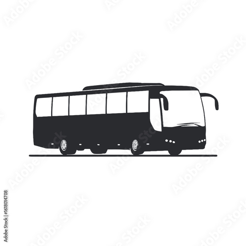 A black coach bus illustration on a solid background.