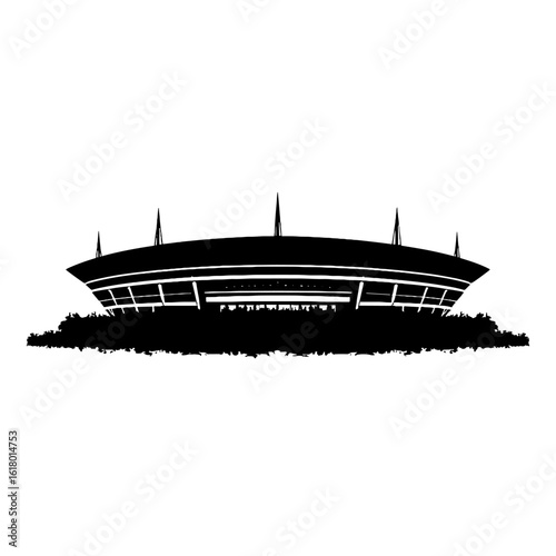 A silhouette of a modern stadium, a hub for sports.