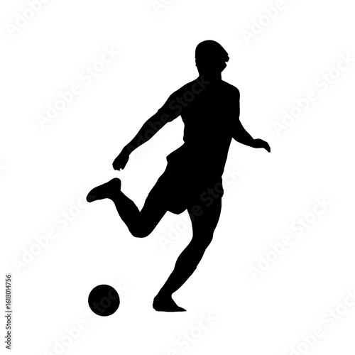 A soccer player in action kicking the ball.