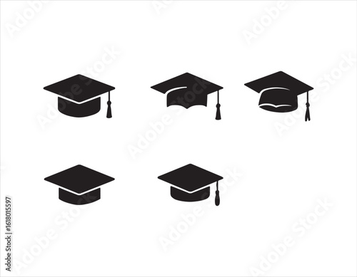 Graduation caps vector graphic illustration representing academic achievement and educational success celebration of higher learning with multiple mortarboards