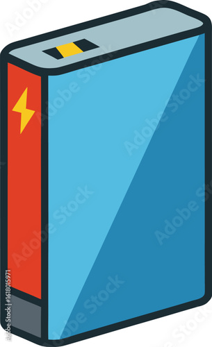 Portable power bank with lightning bolt icon isolated on white background