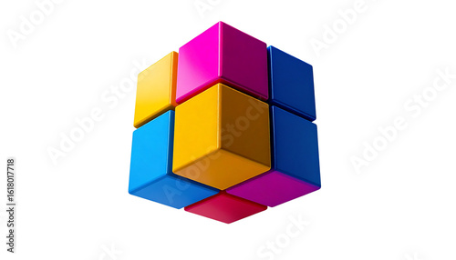 3d rubix cube suspended in air giving rotational sight isolated on transparent background