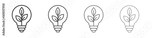 Lightbulb with leaf icon concept outline symbol design.