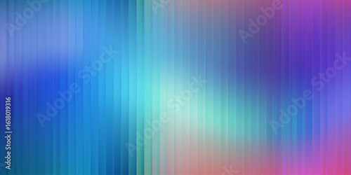Corrugated iridescent glass background with gradient ribbed abstract design and blue pattern. Color effect with neon line blur and metal light. Vector texture with prism glow.