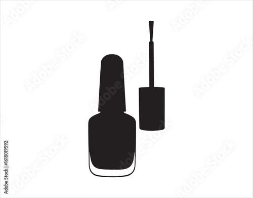 Outline of a nail polish bottle and brush, set apart

