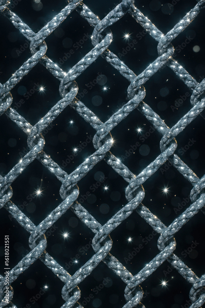 Fototapeta premium Glowing Metallic Mesh Fence Texture at Night