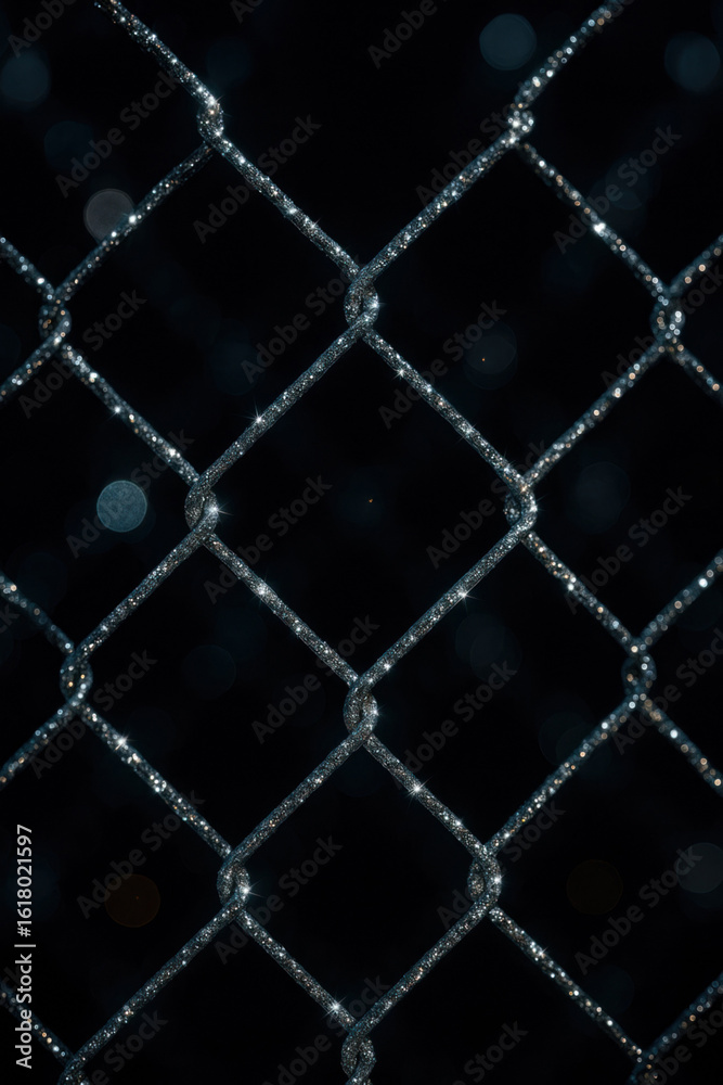 Fototapeta premium Sparkling Wire Fence against Black Background