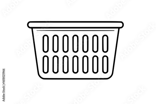 Minimalist line art illustration of a household laundry basket