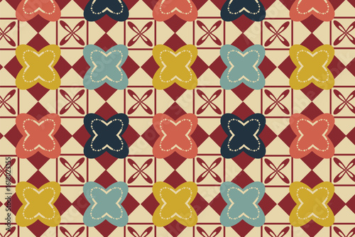 
Bold geometric repeats inspired by ancient tribal and retro styles for textiles and fashion. Styled in Aztec, midcentury, and boho geometry for Textile and Fabric Designers