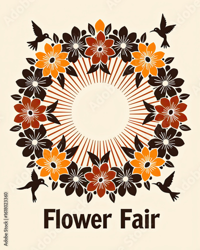 Flower fair decorative floral design with hummingbirds
