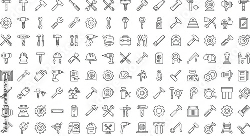 Collection of various construction and repair tools including hammers wrenches and safety equipment icons vreated with genrated ai