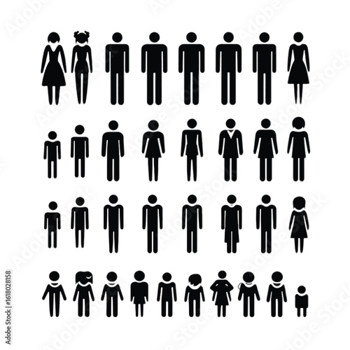 Diverse Population Pictogram Set Representing All Ages and Genders Including Children and Adults for Infographics and Visualizations