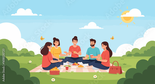 Happy Friends Enjoying a Sunny Picnic in the Park