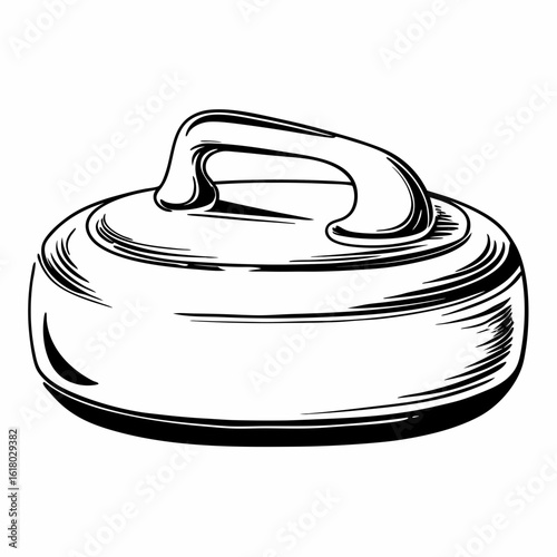 Black and white sketch of a curling stone on a white background sport ice sport
