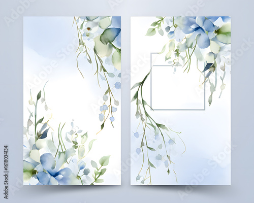 Watercolor wedding invitation card background with gypsophila flowers. Design for wedding and vip cover template.