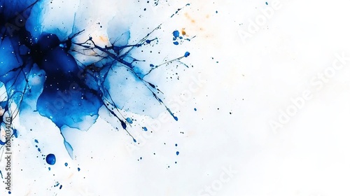   Blue flower on white background with blue-yellow splash on petals