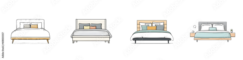 Bedroom Beds Sketches: Furniture Illustrations for Interior Design Bedroom Beds Sketches: Furniture Illustrations for Interior Design