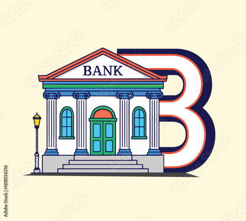 illustration of bank bulding cartoon icon sticker