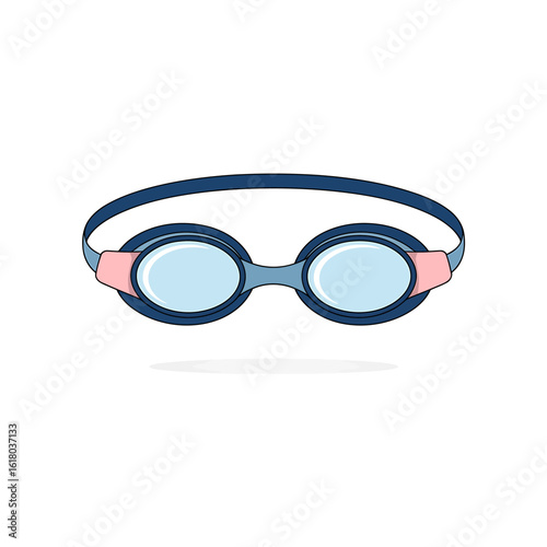 Blue and Pink Swimming Goggles Illustration for Water Sports and Pool Activities with Clear Lenses and Adjustable Strap