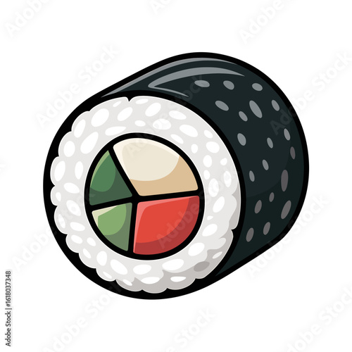 Delicious Maki Sushi Roll with Vibrant Filling and Seaweed Wrap Perfect for Food Illustrations and Culinary Designs