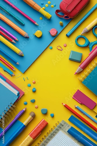 Materiales de papelería, fondo para composiciones con materiales escolares