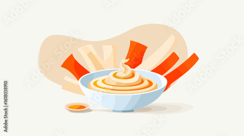 Bowl of hummus with carrots on light background  