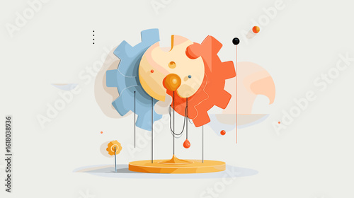 Colorful abstract mechanical gears with playful elements in design  